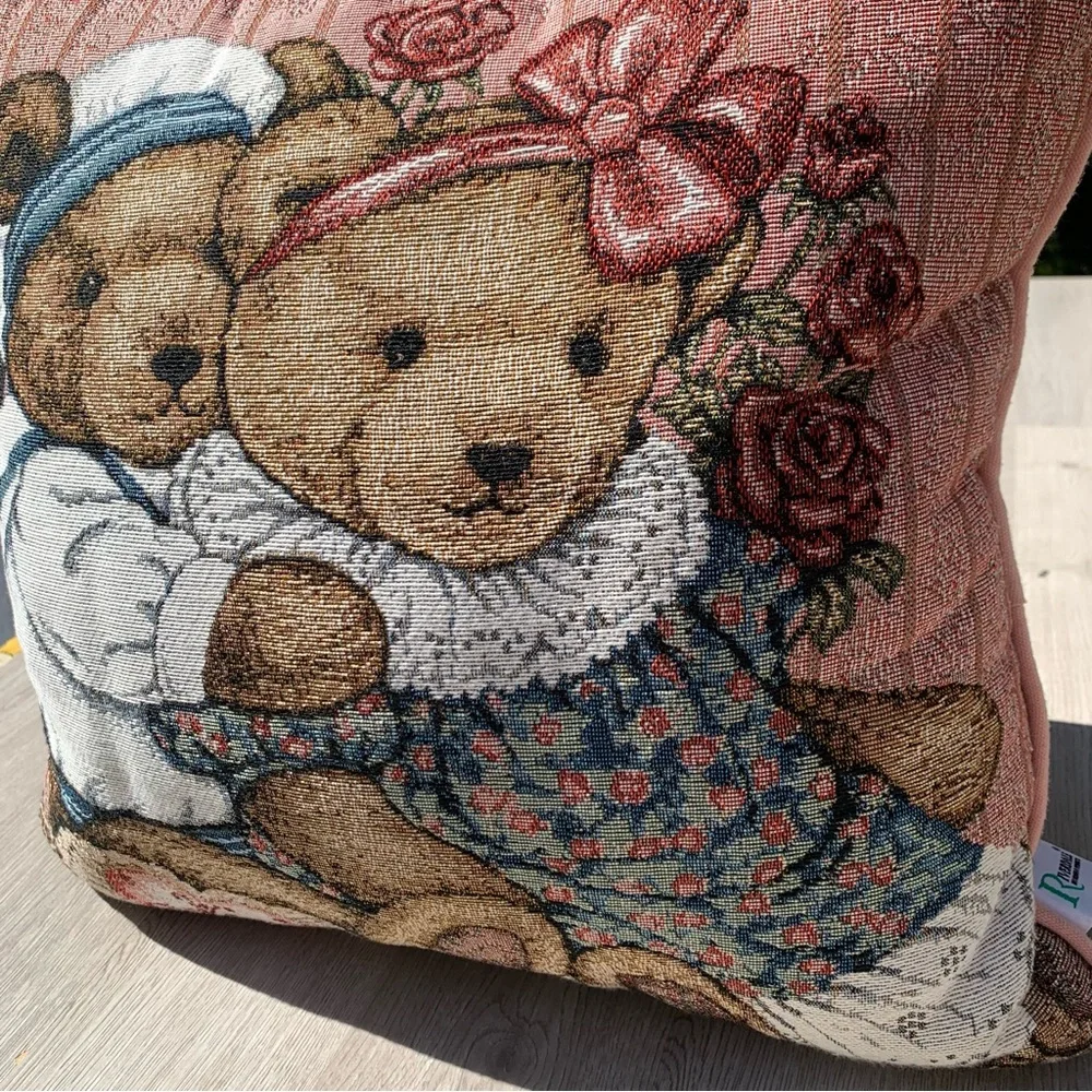Riverdale Decorative Products Vintage Tapestry Throw Pillow Teddy Bears 1990s